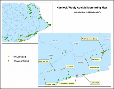 Hemlock Woody Adelgid Monitoring Map